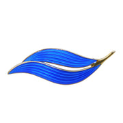 Aksel Holmsen Norway Sterling Silver Blue Enamel Leaf Brooch Antique c1930