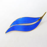 Aksel Holmsen Norway Sterling Silver Blue Enamel Leaf Brooch Antique c1930