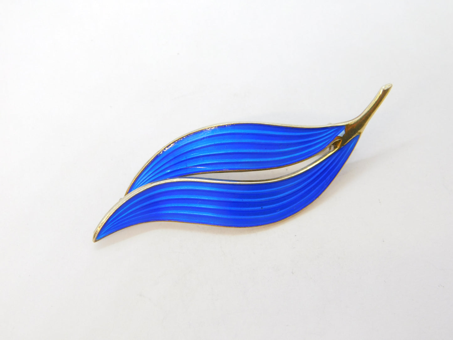 Aksel Holmsen Norway Sterling Silver Blue Enamel Leaf Brooch Antique c1930