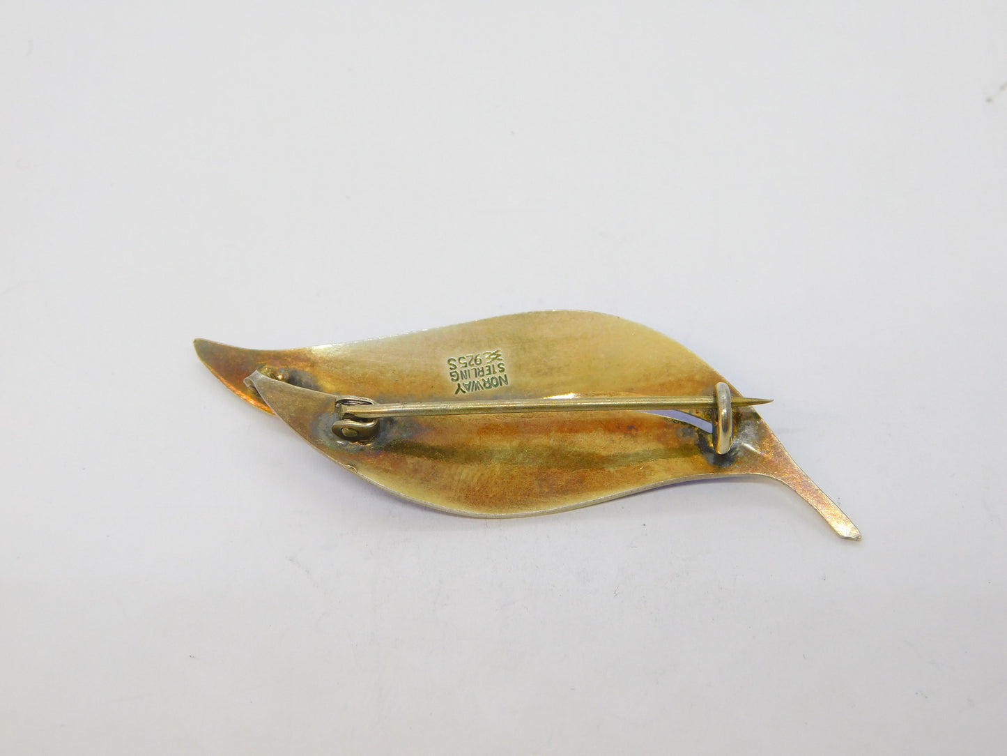 Aksel Holmsen Norway Sterling Silver Blue Enamel Leaf Brooch Antique c1930