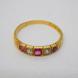 Victorian 18ct Yellow Gold, Ruby & Diamond Five-Stone Ring Antique 1894 Birmingham