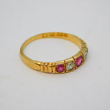 Victorian 18ct Yellow Gold, Ruby & Diamond Five-Stone Ring Antique 1894 Birmingham