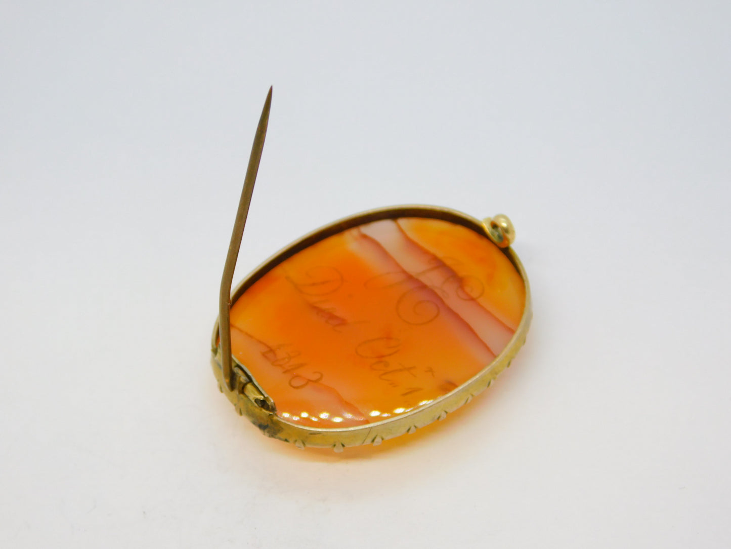 George III 9ct Gold Carnelian Agate Mourning Brooch 'Died Oct. 1, 1813' Antique