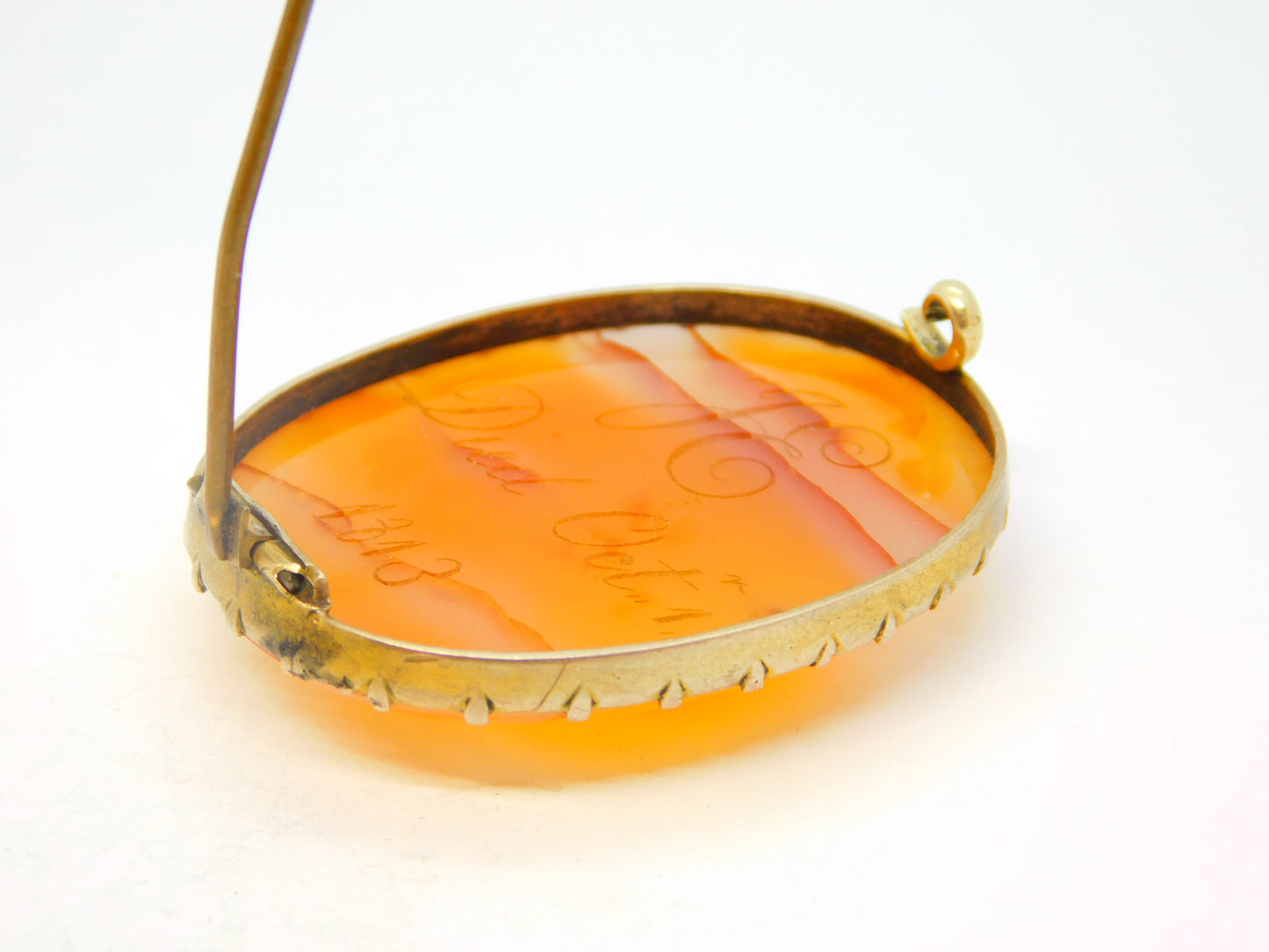 George III 9ct Gold Carnelian Agate Mourning Brooch 'Died Oct. 1, 1813' Antique