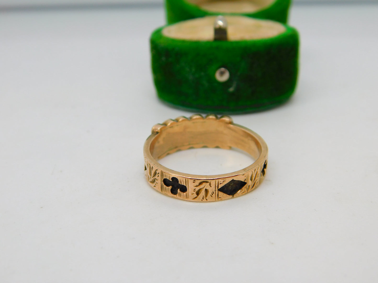 Victorian 9ct Rose Gold Hair Set Maltese Cross Mourning Ring Antique c1860