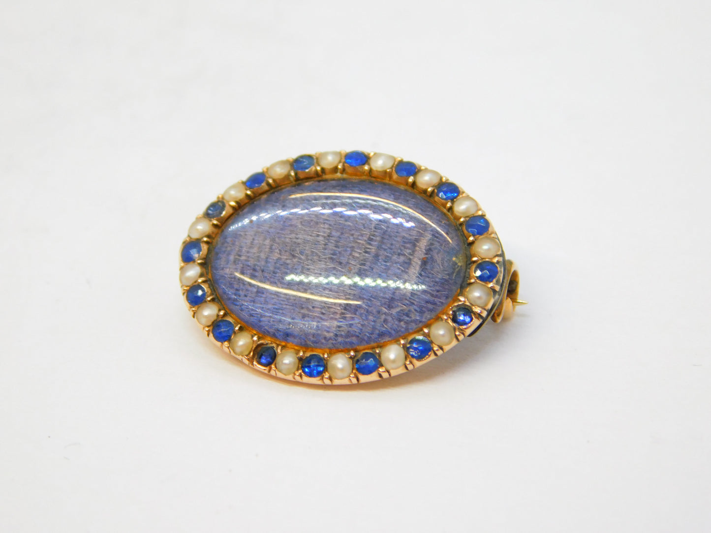George III 9ct Gold, Sapphire & Seed Pearl Mourning Brooch Antique c1810
