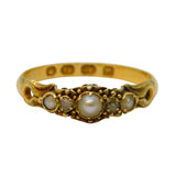 Victorian 18ct Yellow Gold, Diamond & Pearl Dress Ring Antique 1866 Birmingham