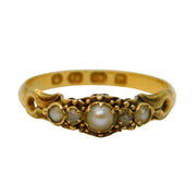 Victorian 18ct Yellow Gold, Diamond & Pearl Dress Ring Antique 1866 Birmingham