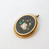 19th Century 9ct Rose Gold Pietra Dura Rose Flower Pendant Antique c1860