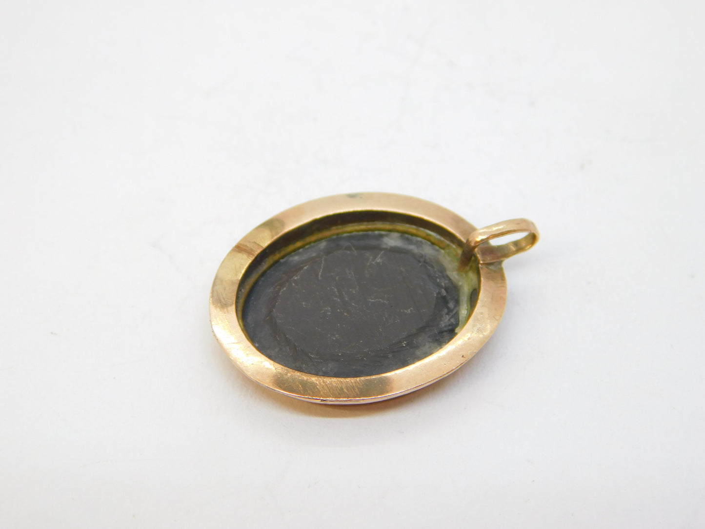 19th Century 9ct Rose Gold Pietra Dura Rose Flower Pendant Antique c1860