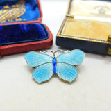 Guilloche Enamel Sterling Silver Butterfly Brooch Pin by J Aitkin & Sons Antique