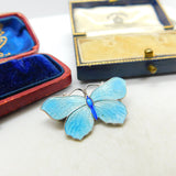 Guilloche Enamel Sterling Silver Butterfly Brooch Pin by J Aitkin & Sons Antique