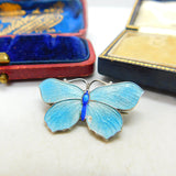 Guilloche Enamel Sterling Silver Butterfly Brooch Pin by J Aitkin & Sons Antique