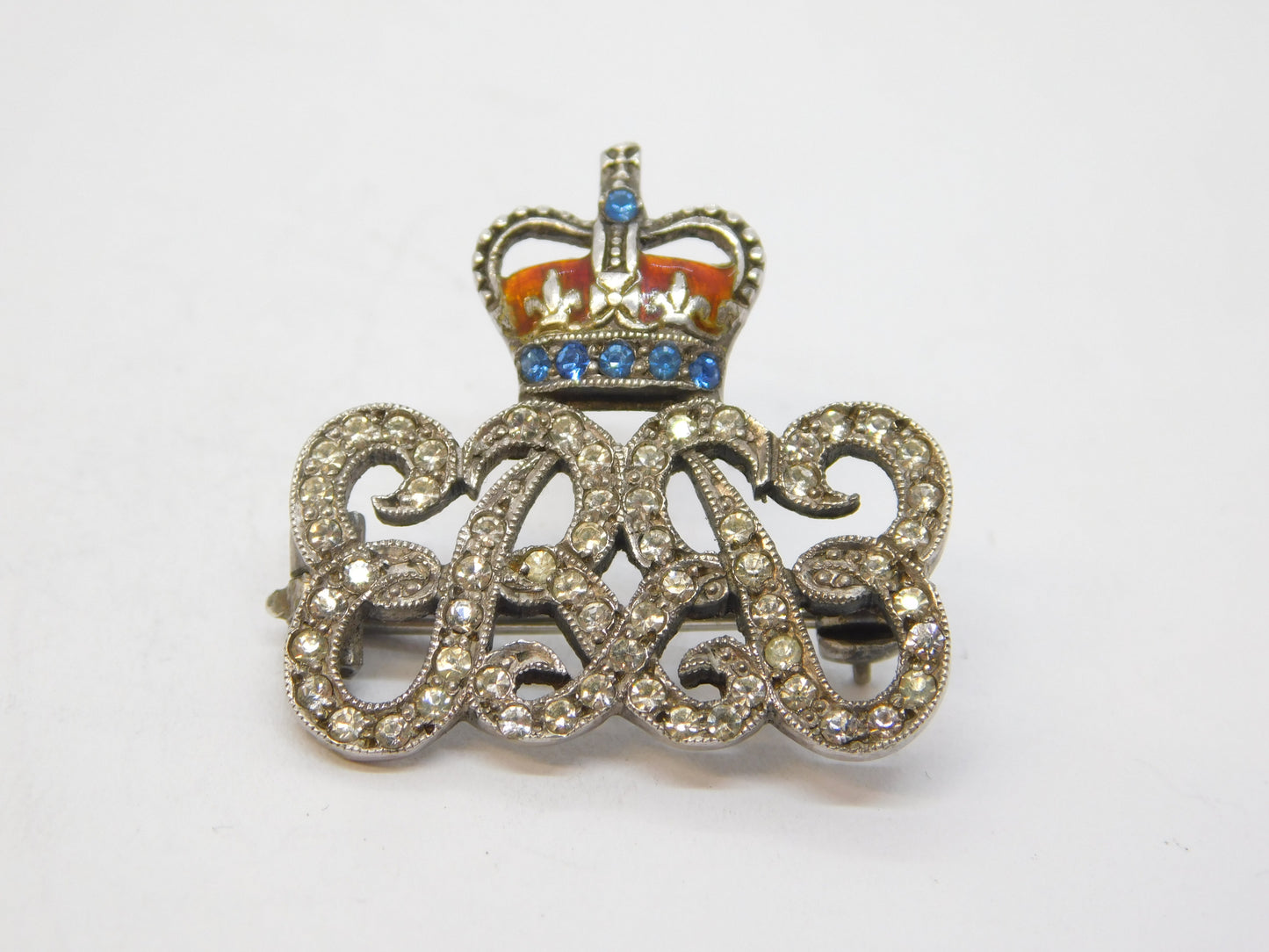 Sterling Silver King Edward VIII Paste & Enamel Brooch Pin Antique c1937