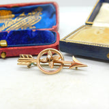 Arrow and Seed Pearl Flower 14ct Gold Brooch Pin Antique Victorian c1890