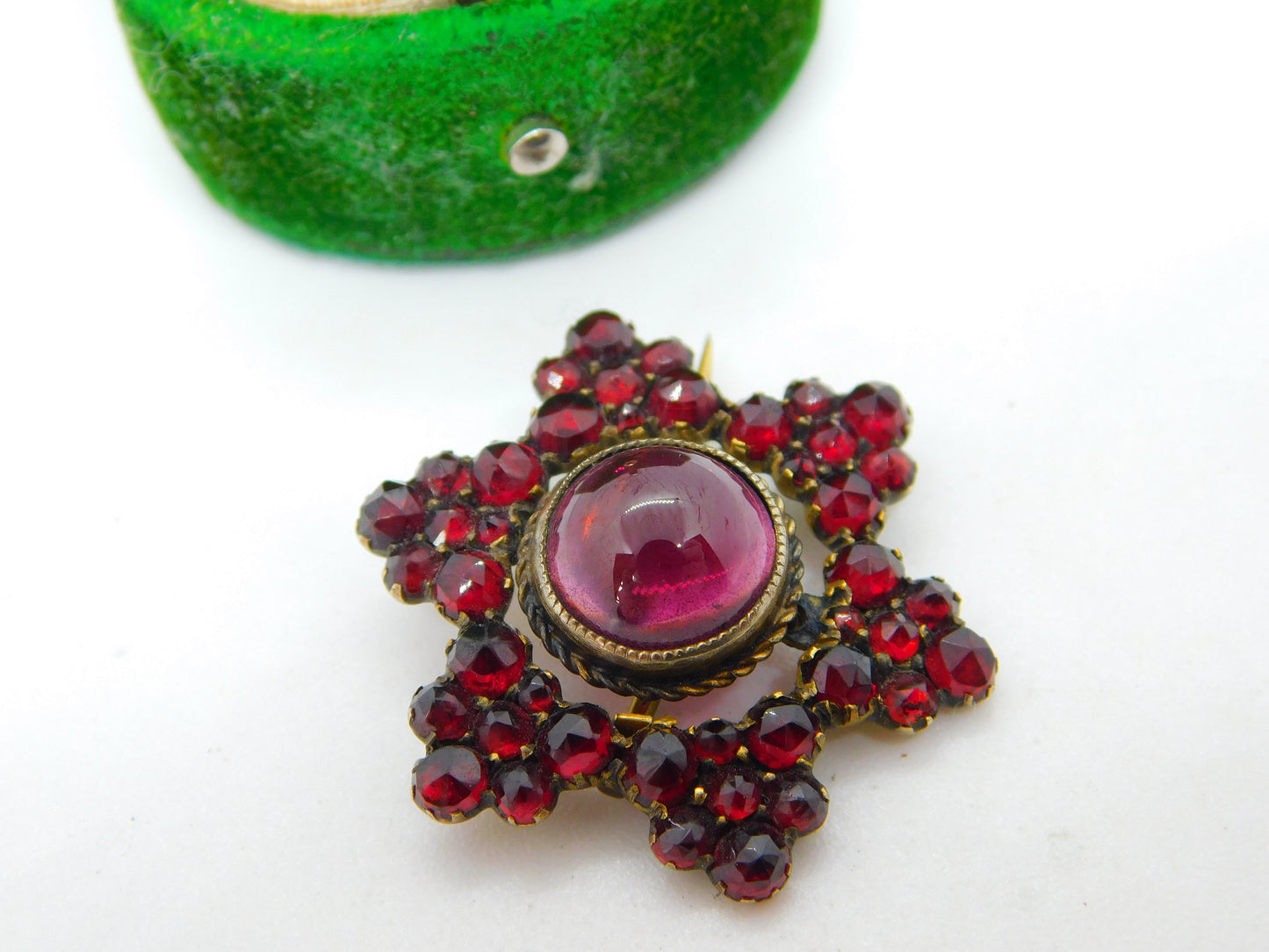 19th Century Austrian 8ct Gold & Bohemian Garnet Floral Brooch Antique c1850