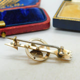 Arrow and Seed Pearl Flower 14ct Gold Brooch Pin Antique Victorian c1890