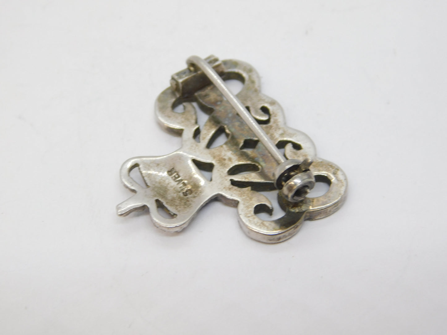 Sterling Silver King Edward VIII Paste & Enamel Brooch Pin Antique c1937