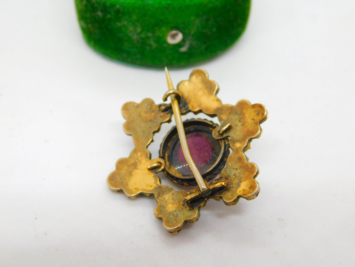 19th Century Austrian 8ct Gold & Bohemian Garnet Floral Brooch Antique c1850