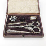 Victorian Boxed Sterling Silver Etui Sewing Set with Original Tools c1890