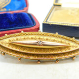 Diamond in 9ct Gold Locket Mourning Brooch Pin Antique Victorian c1860