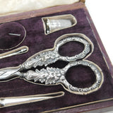 Victorian Boxed Sterling Silver Etui Sewing Set with Original Tools c1890