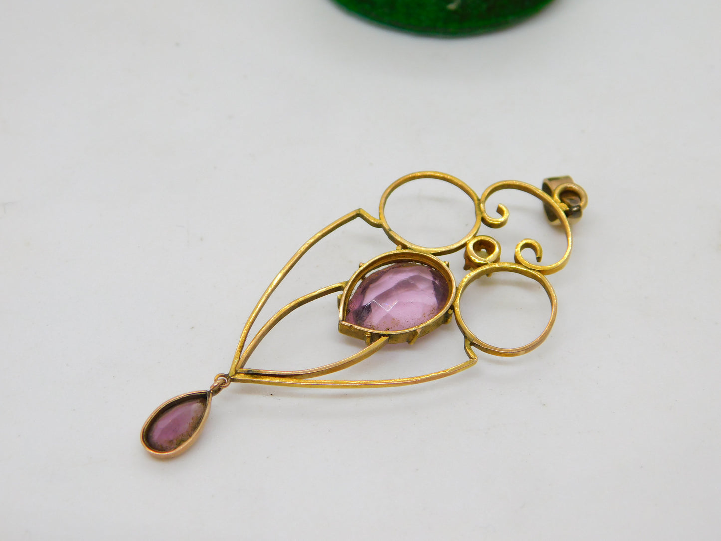 Edwardian 9ct Gold, Amethyst & Pearl Lavalier Drop Pendant Antique c1910