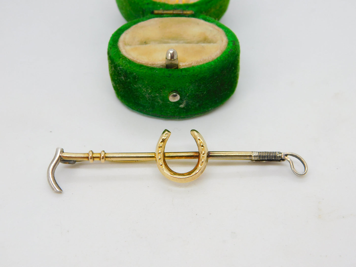 Edwardian 9ct Gold & Silver Ended Hunting Crop Stock Pin Brooch Antique c1910
