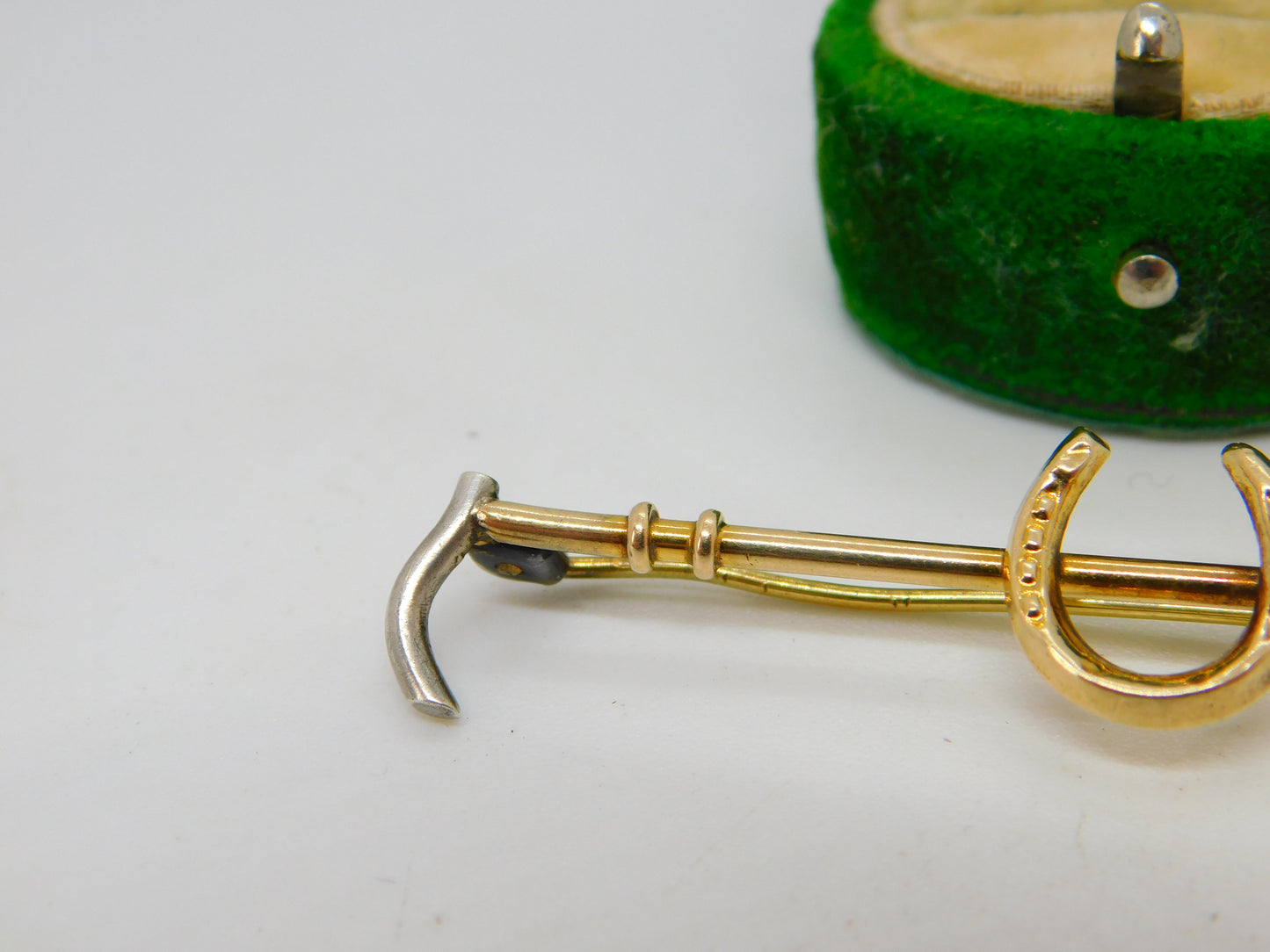 Edwardian 9ct Gold & Silver Ended Hunting Crop Stock Pin Brooch Antique c1910
