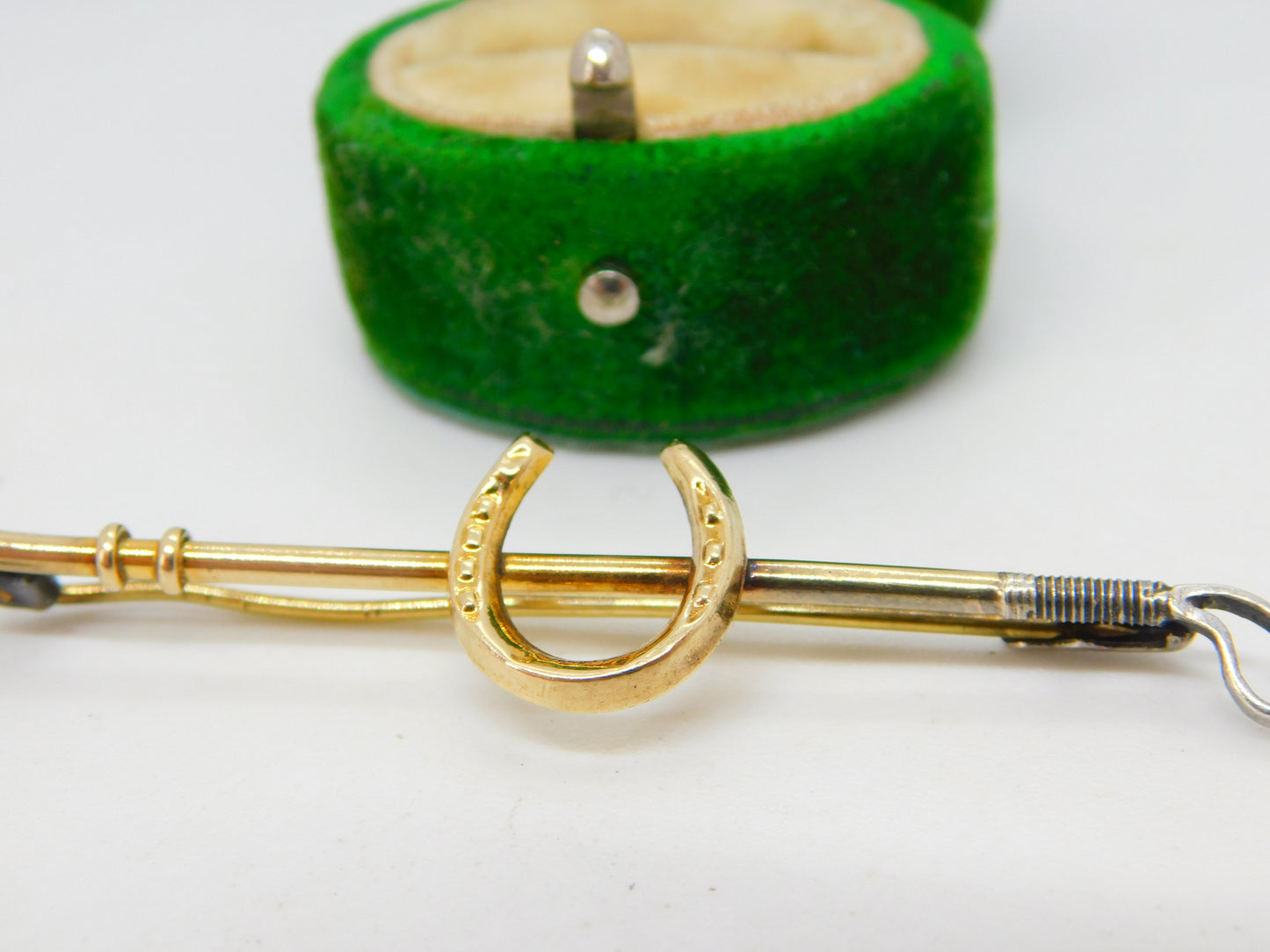 Edwardian 9ct Gold & Silver Ended Hunting Crop Stock Pin Brooch Antique c1910