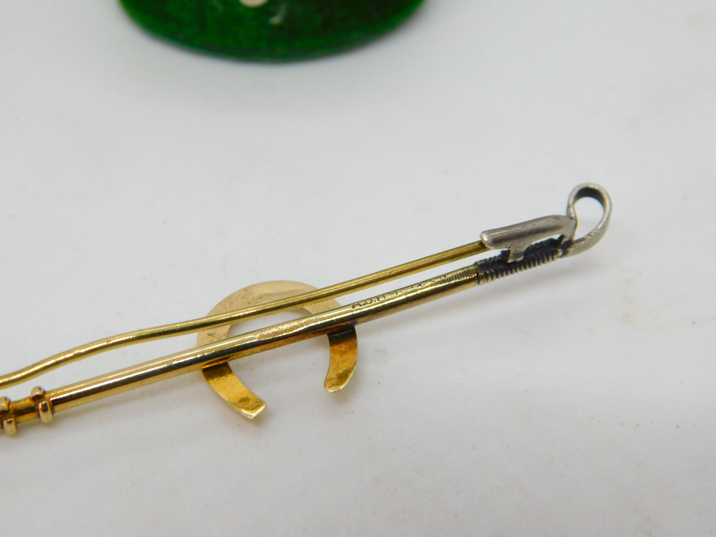 Edwardian 9ct Gold & Silver Ended Hunting Crop Stock Pin Brooch Antique c1910