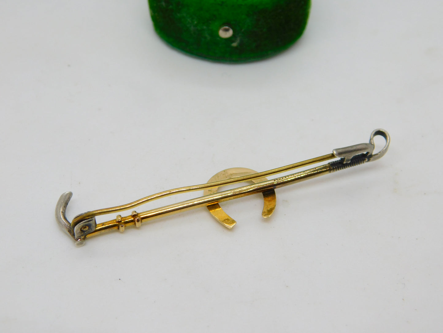 Edwardian 9ct Gold & Silver Ended Hunting Crop Stock Pin Brooch Antique c1910