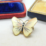 Norwegian Guilloche Enamel Sterling Silver Butterfly Brooch Pin O.F. Hjortdahl c1950