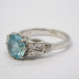 18ct White Gold, Aqua-Blue Sapphire, Diamond Engagement Ring Antique c1920 Deco
