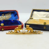 Kittens Playing with Seed Pearl Ball 18ct Gold Brooch Pin Antique Victorian 1890