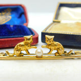 Kittens Playing with Seed Pearl Ball 18ct Gold Brooch Pin Antique Victorian 1890