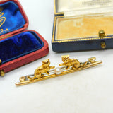 Kittens Playing with Seed Pearl Ball 18ct Gold Brooch Pin Antique Victorian 1890