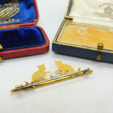 Kittens Playing with Seed Pearl Ball 18ct Gold Brooch Pin Antique Victorian 1890