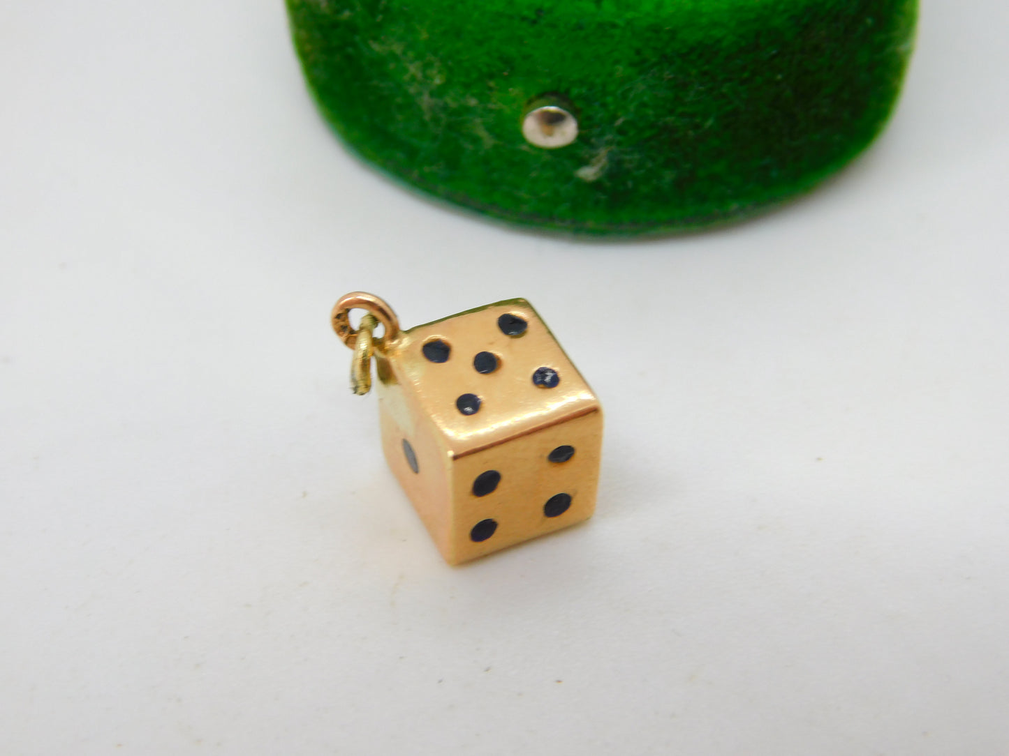 18ct Yellow Gold Lucky Dice Charm Pendant Vintage c1970