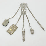Victorian Art Nouveau Silver Plated Sewing Chatelaine with Tools c1880 Antique