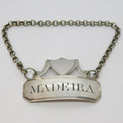 George III Sterling Silver Madeira Shield Decanter Label Antique 1795 Birmingham