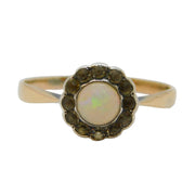 Victorian 9ct Rose Gold, White Opal & Spinel Set Floral Dress Ring Antique c1890