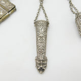 Victorian Art Nouveau Silver Plated Sewing Chatelaine with Tools c1880 Antique