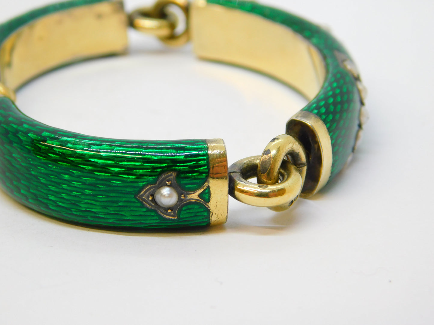19th Century French 18ct Gold, Silver Gilt, Enamel, Pearl Bracelet Antique c1880
