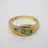 9ct Yellow Gold, Emerald & 0.1ct Diamond Crossover Ring Vintage c1980