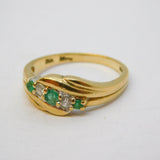 9ct Yellow Gold, Emerald & 0.1ct Diamond Crossover Ring Vintage c1980