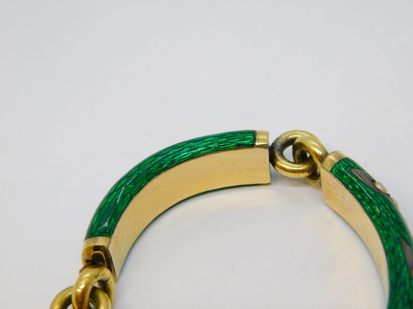 19th Century French 18ct Gold, Silver Gilt, Enamel, Pearl Bracelet Antique c1880