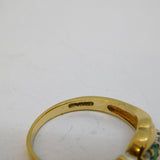 9ct Yellow Gold, Emerald & 0.1ct Diamond Crossover Ring Vintage c1980