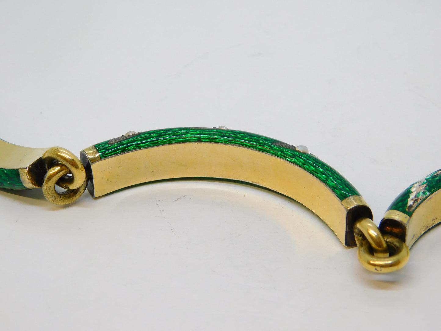 19th Century French 18ct Gold, Silver Gilt, Enamel, Pearl Bracelet Antique c1880