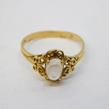 9ct Yellow Gold & Cabochon Moonstone Floral Dress Ring Vintage c1980